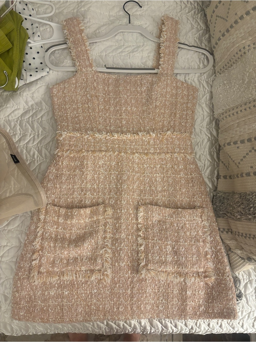 Sleeveless Textured Pink Tweed Mini Dress